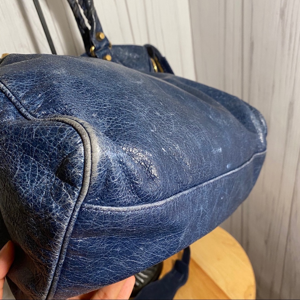 Balenciaga Blue Lambskin Gold Hardware City Bag Lg - Picture 5 of 9